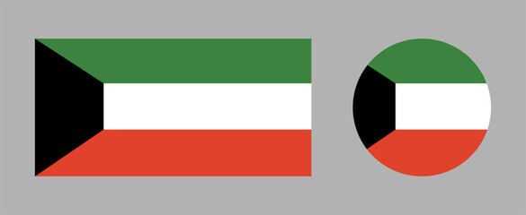 
Kuwait flag icon design. Kuwait circle, rectangle flag buttons set. Round, rectangular flag of Kuwait badges. Realistic colors.