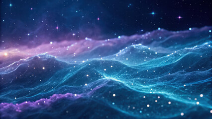 Astrology theme illustration.cosmic landscape with vibrant waves and stars creates mesmerizing abstract scene