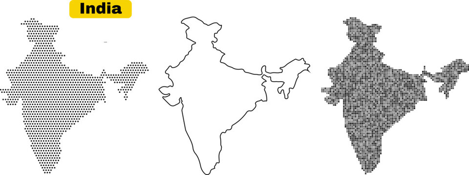 India map vector illustration featuring outline and detailed versions for geographic and infographic design projects