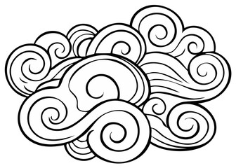 Abstract swirling clouds and wind strokes stylized graphic design monochrome line art