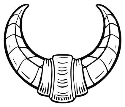 Hand drawn tribal crescent necklace with animal horns isolated black and white line art vector