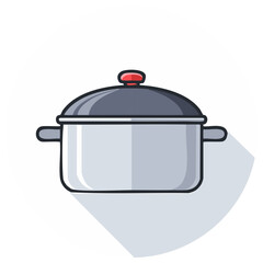 Obraz premium Cartoon cooking pot with lid and red knob, kitchen utensil for meal preparation vector illustration