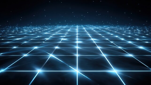 Digital Network Grid: An expansive digital landscape, where lines of glowing electric blue, stretching into the distance. This evokes a sense of vast connectivity and technological advancement.