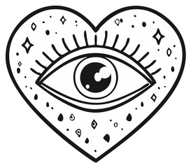 Heart with eye symbol.  Boho hand drawn vector illustration. Love, spiritual,  esoteric concepts
