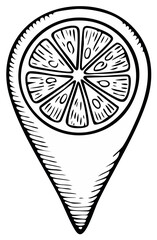 Fresh Lemon Slice in Location Pin Vector Icon Hand Drawn Style