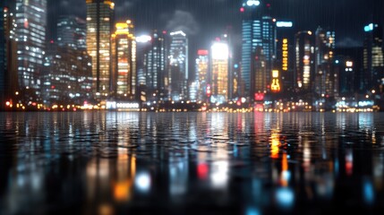 City skyline illuminated by lights at night, representing a dynamic network connection and technological advancement in urban life