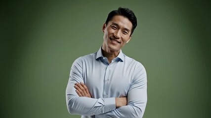 Professional video portrait of a confident man posing in studio.
