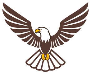 Brown eagle illustration with wings open, ready for flight