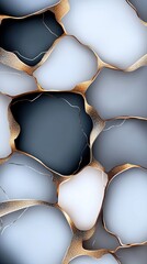 This artwork showcases a captivating blend of blue and gold marble textures, featuring smooth, liquid fluid shapes in a visionary style