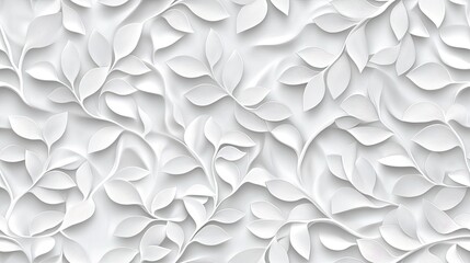 This seamless pattern features intricately embossed grey leaves on a simple background, ideal for modern and stylish designs SEAMLESS PATTERN
