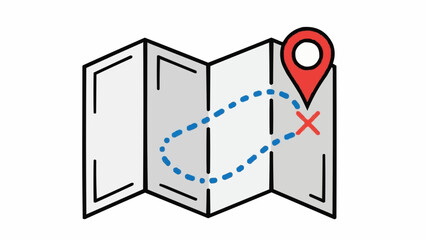 A map with a marked destination and a dotted route, ideal for travel and exploration