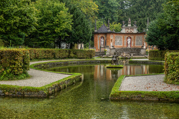 Baroque garden and fountains at Hellbrunn Palace
