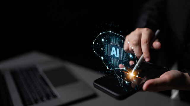 A concept of a deep learning neural network. The AI processor acts as the core of a digital brain, representing the complex algorithms and connections of machine learning. Fermion