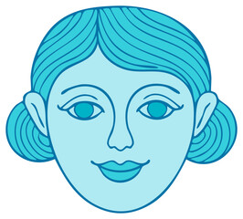 Stylized portrait of a serene woman with blue hair and a classic bun hairstyle