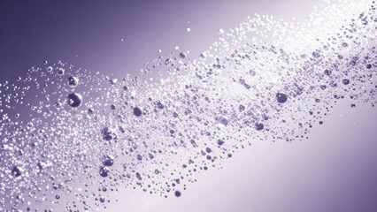 Sparkling digital particles and dark spheres form a dynamic wave on a purple gradient