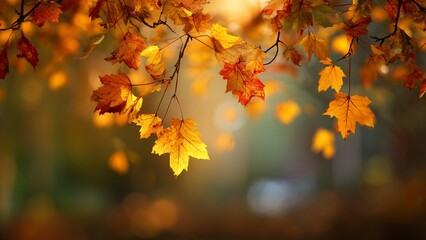 Obraz premium autumn warm leaves blur background with golden bokeh. Bokeh Glow Backdrop