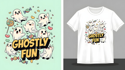 Cute ghostly fun halloween design with candy and hearts