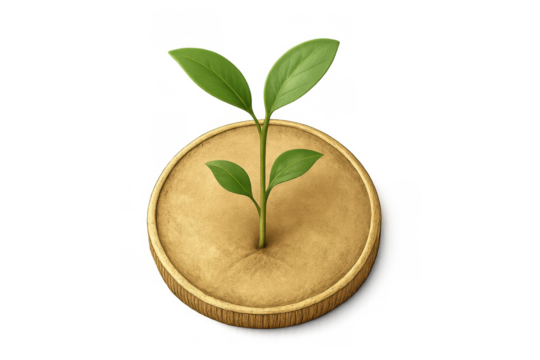 Sprout growing on golden coin representing financial investment, business growth, and sustainable finance concept - Powered by Adobe