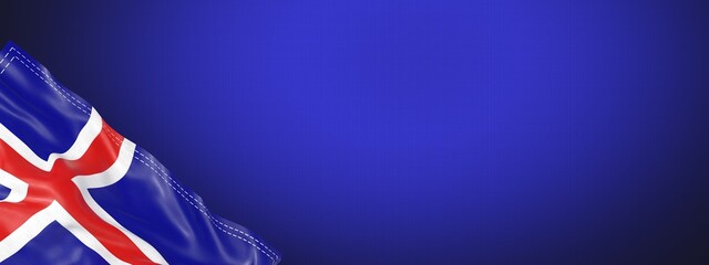 Iceland - national flag and gradient background - horizontal banner format - 3D illustration