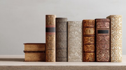 Vintage books collection on wooden shelf for classic library decor