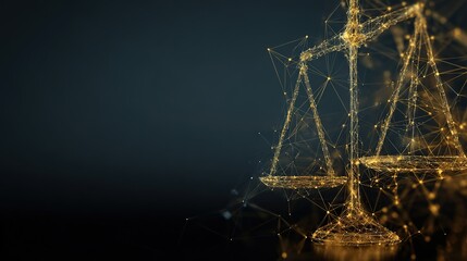 Justice's Digital Embrace: A luminous digital rendition of the scales of justice, aglow against a dark backdrop, symbolizes fairness and the modern digital landscape.