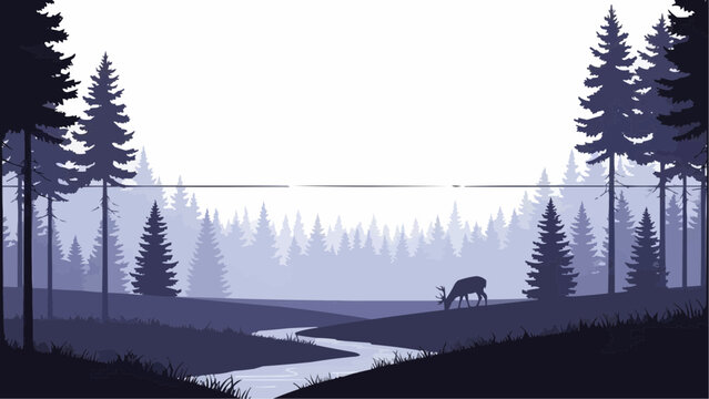 Vector forest landscape with deer and river nature scene illustration brazil ceara
