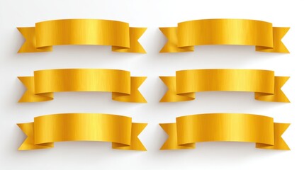 Set of Yellow Origami Ribbons on a White Background Ready for Crafting and Design Projects Featuring Stickers and Illustrations