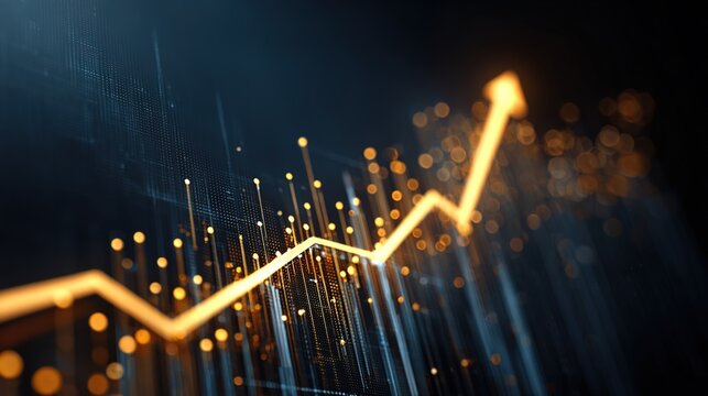 Growth Ascent: A dynamic graphic symbolizes upward momentum, progress, and financial growth, represented by a glowing arrow climbing against a sophisticated backdrop.