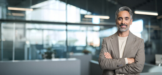 Mature male entrepreneur, rich confident business owner, happy middle aged older professional...