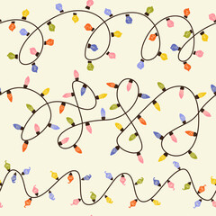 Seamless pattern with Christmas garlands. Vector design for textile, boxe, card and wrapping. Colored hand drawn texture.