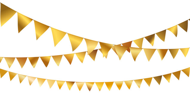 3 GUIRLANDES DE FANIONS DORÉS