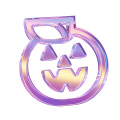 iridescent neon jack o lantern icon on transparent background 3d pumpkin png
