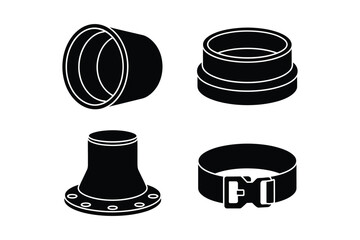 Black and white illustrations of industrial pipe fittings and connectors
