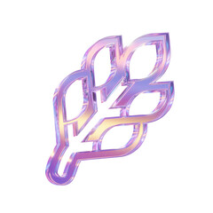 holographic neon leaf branch symbol on transparent background 3d leaf png