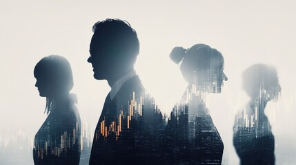 Silhouette Team and Finance: A group of individuals stand united, their silhouettes a testament to their collaboration in the face of financial challenges.