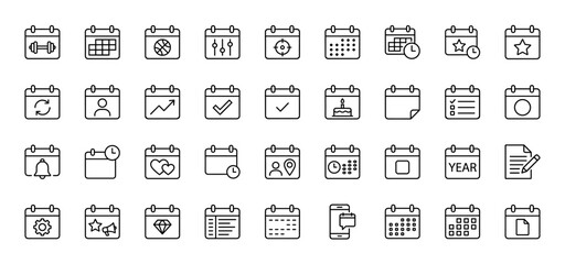 Planning and schedule line icon set. Vector pictograms of appointments, reminders, deadlines, and events, thin outline illustration.