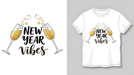 New year vibes toast with champagne glasses and t shirt design