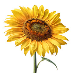Obraz premium A single sunflower with vibrant yellow petals and a dark center on a white background isolated shot