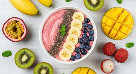 Vibrant Smoothie Bowl with Fresh Tropical Fruit