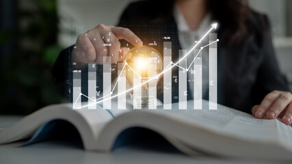 A business professional examines financial data with glowing graphs and statistics in a modern office, emphasizing growth, strategy, and success in today competitive landscape. Impute