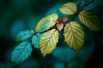 Green Leaf with Raindrops