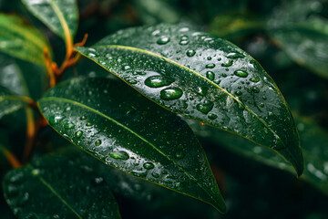 Green Leaf with Raindrops
