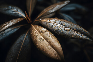 Green Leaf with Raindrops