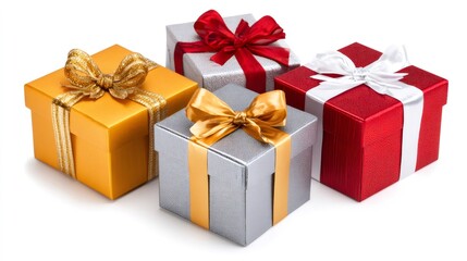 Obraz premium Group of colorful holiday gift boxes with bows