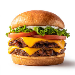 Juicy Hamburger with Melted Cheese and Fresh Vegetables