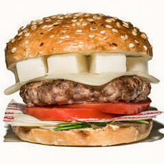 Juicy Hamburger with Melted Cheese and Fresh Vegetables