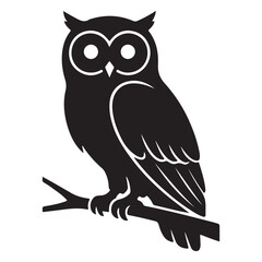 Cute cartoon owl sitting on a tree branch at night