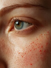 This is an image of someone's eye and cheek area with acne-prone skin. It shows the pores and texture in high detail.