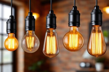 Obraz premium Vintage edison light bulbs glowing in a row