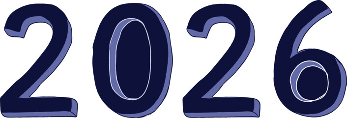 Illustration of the year 2026 in dark blue against a white background symbolizing future plans and aspirations and the excitement and anticipation for upcoming events and milestones